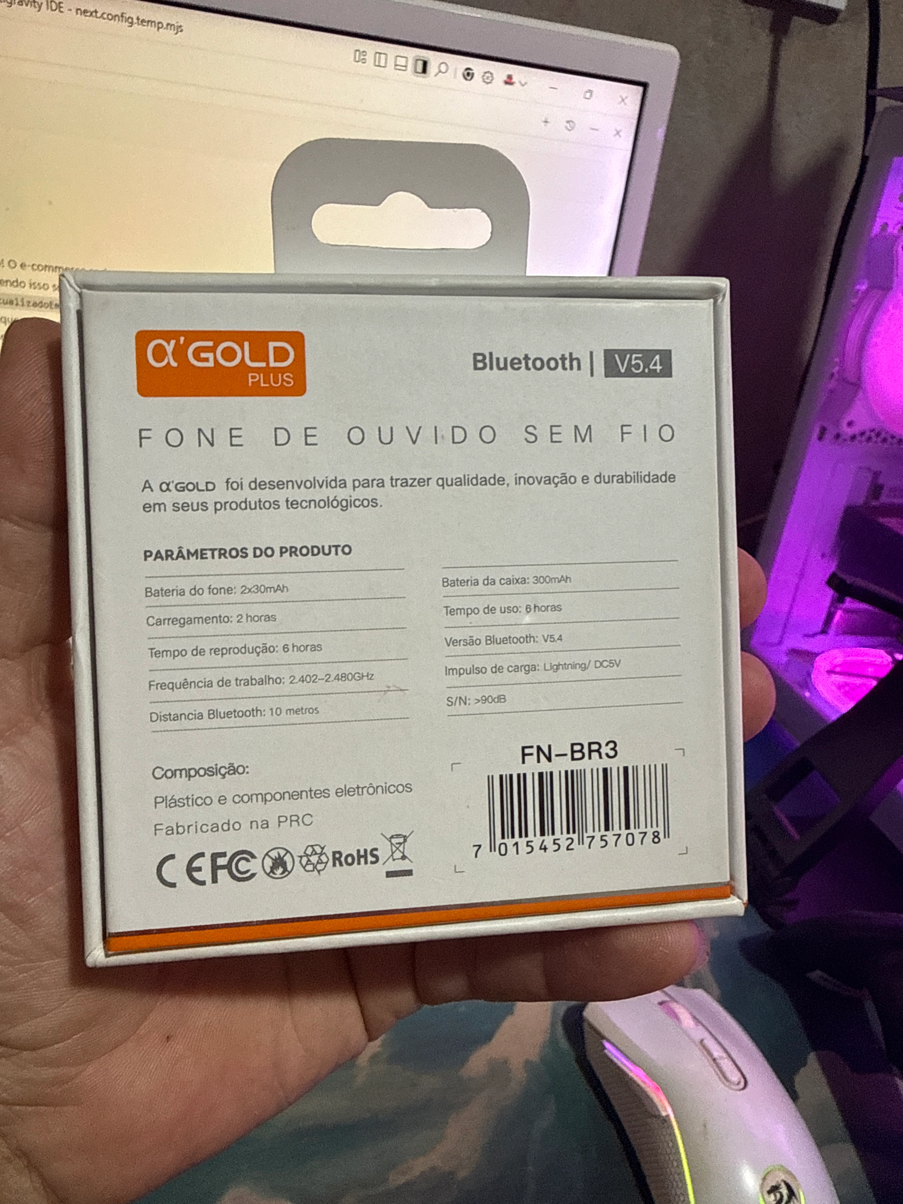 Fone de Ouvido Sem Fio Bluetooth A'Gold